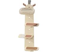 JISADER Cat Shelves for Indoor Cats, Climber Wall Shelves for Climbing, Space Saving Over Door Shelves Indoor with Clawing Pole, 4.8cm Hook, Deer with Cat Bed