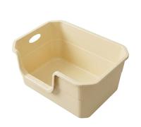 JISADER Cat Toilet and Sand Basin with Mat, Semi-Enclosed Structure Litter Tray, PP Material Potty for Large, Easy Clean Anti Spillage Design, Milk Tea