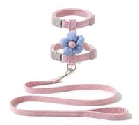 JISADER Cat Vest Harness and Leash Set, Adjustable Walking Harness for Cats with 120cm Non-Retractable Leash, Slip-Resistant Outdoor Cat Harness, Medium Size, Pink with Blue Flower, Pink
