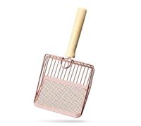 JISADER Cat Waste Removal Tool With Wooden Grip, Metal Sifter and Mesh Strainer for Pet Crate, Mesh Cleaning Tool for Fast Waste Removal, Rose Gold