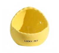 JISADER Ceramic Bird Feeder and Waterer, Small Eggshell Bird Feeder with Freestanding Design, Indoor or Outdoor Container for Bird Cage Use, Yellow