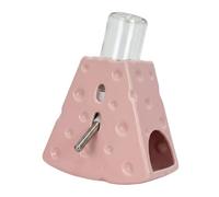 JISADER Cheese Ceramic Water Dispenser Hamster Water Bottle, 125ml Hamster Water Bottle with Stand, Leak-Resistant Cheese Water Bottle for Small Animals, rose
