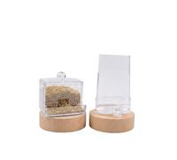 JISADER Chicken Feeder and Water Dispenser Set, Small Water Dispenser for Chicks, Clear Acrylic Tray & 200-480ml Bowl with Wood Stand, Square Feeder + Fully Transpar (#0046)