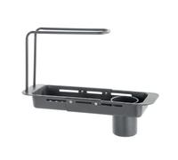 JISADER Dish Rack and Dish Drainer with Sink Strainer, Stainless Steel Extendable Utensil Holder, Space Saving Kitchen Sink Organizer with Towel Bar, Gunmetal Gray