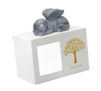 JISADER Dog Cremation Urn with Angel Statue, Pet Ashes Container, 18 X 12.6 X 12.5 Cm, Wooden Memorial Gift with, White