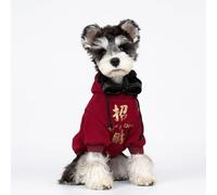 JISADER Dog Hoodie with Text Graphic, Thickened Polyester Fleece Lined Warm Sweater, Winter Warm Small Dog Clothes for New Year Festive Dog Clothing, S