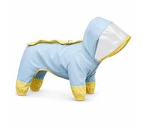 JISADER Dog Raincoat, Four-Legged Full Coverage Dog Rain Jacket, Rain Coat, Pet Rain Gear, Yellow Blue Patchwork, Multicolor, S (Back Length 20-25cm, Weight 4-7 catties)