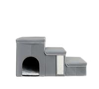 JISADER Dog Steps for Bed and Bedroom Use, Foldable Stairs with Storage and Pet Hideaway, Non-Slip Pet Steps for Small Dogs, Elderly Dogs, Grey