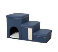 JISADER Dog Steps for Bed and Bedroom Use, Foldable Stairs with Storage and Pet Hideaway, Non-Slip Pet Steps for Small Dogs, Elderly Dogs, Navy Blue