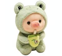 JISADER Doll Piglet Bubble Tea Stuffed Animal Toy Soft Hoodie Pig Nursery Decoration Cozy Sleeping Companion Suitable for Desk Girls Collectors Birthday Gift, 40CM, Frog