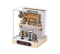 JISADER Dollhouse Miniature House Wooden Construction Kit And Model Building As A Creative Room with Realistic Furniture As A Puzzle for Collectors And, Coffee Time