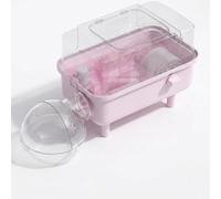 JISADER Double Layer Hamster Cage Villa with Handle, Square Transparent Detachable Habitat, Portable Outdoor Travel Carrier for Small Pets, Pink, Pink