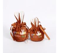 JISADER Easter Bunny Gift Bags Velvet Drawstring Treat Pouch with Cute Ears Reusable Sweet Sack for Kids Egg Hunt Party Favours Orange Style 1