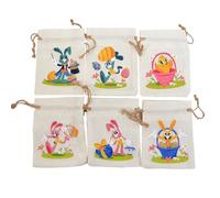 JISADER Easter Drawstring Bags with Bunny and Egg Designs, Burlap Party Favour for General Packaging, 10x14cm Gift Sacks, Off-white, 6, 10x14cm