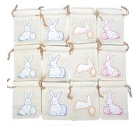 JISADER Easter Drawstring Bags with Bunny and Egg Designs, Burlap Party Favour for General Packaging, 10x14cm Gift Sacks, Off-white, 12, 9x12cm