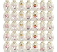 JISADER Easter Drawstring Bags with Bunny and Egg Designs, Burlap Party Favour for General Packaging, 10x14cm Gift Sacks, Off-white, 35, 10x14cm