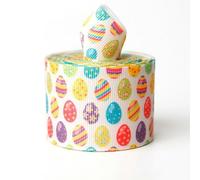 JISADER Easter Ribbon Polyester 3.8cm Wide Green Bunny Egg Designs, 5 Yards Decorative Textile Trim, Spring Holiday Wrapping, Easter Egg and Bunny Pattern, No Wire Edge, 6.3cm Width; 5 Yards/roll