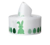 JISADER Easter Ribbon Polyester 3.8cm Wide Green Bunny Egg Designs, 5 Yards Decorative Textile Trim, Spring Holiday Wrapping, Easter Egg and Bunny Pattern, 3.8cm Width; 5 Yards/roll