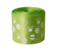 JISADER Easter Ribbon Polyester 3.8cm Wide Green Bunny Egg Designs, 5 Yards Decorative Textile Trim, Spring Holiday Wrapping, Easter Egg and Bunny Pattern, No Wire Edge, 6.3cm Width; 5 Yards/roll