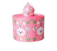 JISADER Easter Ribbon Polyester 3.8cm Wide Green Bunny Egg Designs, 5 Yards Decorative Textile Trim, Spring Holiday Wrapping, Easter Egg and Bunny Pattern, No Wire Edge, 6.3cm Width; 5 Yards/roll