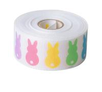 JISADER Easter Ribbon Polyester 3.8cm Wide Green Bunny Egg Designs, 5 Yards Decorative Textile Trim, Spring Holiday Wrapping, Easter Egg and Bunny Pattern, Wired Edge, 6.3cm Width; 5 Yards/roll