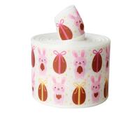 JISADER Easter Ribbon Polyester 3.8cm Wide Green Bunny Egg Designs, 5 Yards Decorative Textile Trim, Spring Holiday Wrapping, Easter Egg and Bunny Pattern, No Wire Edge, 6.3cm Width; 5 Yards/roll