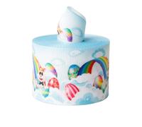 JISADER Easter Ribbon Polyester 3.8cm Wide Green Bunny Egg Designs, 5 Yards Decorative Textile Trim, Spring Holiday Wrapping, Easter Egg and Bunny Pattern, No Wire Edge, 6.3cm Width; 5 Yards/roll