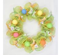 JISADER Easter Wreath with Eggs Mesh Door Wreath Spring Decor for Home, Staircase, Entryway, Porch Decoration, A