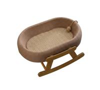 JISADER Elevated Cat Lounger, Wood Frame Oval Basket for Indoor Cats, Universal Season Breathable Silicone Mat for Sleeping and Playing Use, Mat Rocking Bed