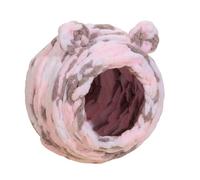JISADER Fleece Lined Budgie Bed, Round Avian Shelter for Winter Warmth, Hanging Budgie Bed with 8cm Entrance and 13cm Depth for Small Parakeets, rose-colored Bear Ear