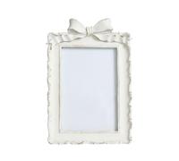 JISADER French Vintage Bow Photo Frame, Distressed White Resin Picture Frame, Shabby Chic Classical Ornate Display For Tabletop Home Décor
