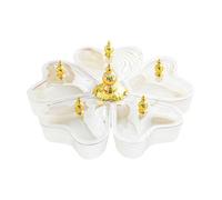 JISADER Fruit Serving Tray Divided 360 Degree Rotating Snack Box with Lid and Handle 5 Compartments Removable Bowls Suitable for Home Kitchen Office, White Heart