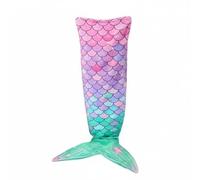 JISADER Girls Flannel Blanket Mermaid Tail Sleeping Bag Wrap Soft Throw Cozy Tail End Unique Lightweight Comfort Suitable for Children Reading Bedroom Relaxing, Pink Green, 142-60cm