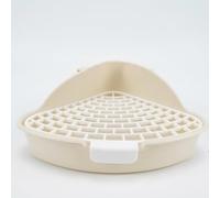 JISADER Guinea Pig Litter Tray with Removable Grate, Triangle Corner Toilet for Bunnies, Matte Space-Saving Small Pet Cage Accessory, pale-white