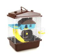JISADER Hamster Cage Habitat for Dwarf Hamster House, Single-Level Wire Top with Handle and Tube Exercise, Square Shape Indoor Use for All Seasons, Brown, Brown