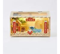 JISADER Hamster Cage Wooden Hamster Villa, Luxury Syrian Hamster House, 2-Tier Rectangular Indoor Pet Cage with Top-Opening Access and Exercise Wheel, Style with Cooling Fan, 50x30x30cm