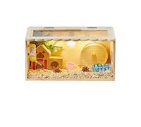 JISADER Hamster Cage Wooden Hamster Villa, Luxury Syrian Hamster House, 2-Tier Rectangular Indoor Pet Cage with Top-Opening Access and Exercise Wheel, Style Double-Layer Villa, 60x30x30cm