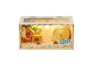 JISADER Hamster Cage Wooden Hamster Villa, Luxury Syrian Hamster House, 2-Tier Rectangular Indoor Pet Cage with Top-Opening Access and Exercise Wheel, Style Double-Layer Villa, 60x30x30cm