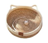 JISADER Handwoven Cat Bed Basket Pet Bed Scratch Pet Sleeping for Indoor Cats Kitten, S
