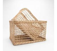 JISADER Handwoven Rattan Laundry Basket, Modern Minimalist Storage Hamper, Beige Wicker Blanket Basket Plant Fiber Storage Bin, L: 44 * 34 * 30CM