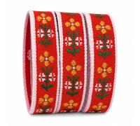 JISADER Jacquard Floral Ancient Chinese Style, Material, DIY Crafts, Accessories, Home Textiles, for Headwear, for Craft, Red Background with Floral Embroidery, 1.2cm Width, 20 Yards per roll