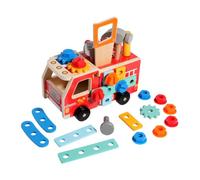JISADER Kids Wooden Truck Tool Set, Pretend Play Tool Kit, Construction Set Sensory Toy for Boys Girls