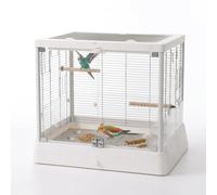 JISADER Large Glass Bird Cage with Fully Opening Rooftop, Clear View Parrot Habitat Splash Guards, Indoor Pet Aviary for Cockatiels, Budgies & Conures