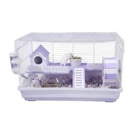JISADER Large Hamster Cage with Iron Wire Material, 3-Level Hamster Habitat and House Starter Kit with Accessories and Bedding Area for Little Friends, violet and White, White