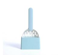 JISADER Litter Scooper with Holder Base, Dustpan for Cat Litter and Sieve Cleaning, Sand Si with Grid Pattern, Handy Sand Cat Waste Remover Tool, White and Blue