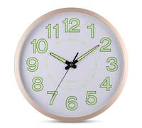 JISADER Luminous Wall Clock 30cm Silent Sweep Movement, Round PVC Dial Glass Mirror, Battery Powered for Bedrooms, Pentagram Rose Gold Frame