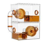 JISADER Luxury Hamster Cage, Rectangular 2-Level Acrylic Habitat, through design for Dwarf Hamsters, Gerbils and Pet Mice, Contemporary Style, Orange, Orange
