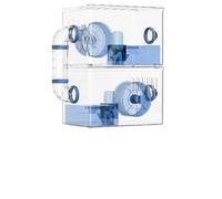 JISADER Luxury Hamster Cage, Rectangular 2-Level Acrylic Habitat, through design for Dwarf Hamsters, Gerbils and Pet Mice, Contemporary Style, Blue, Blue