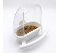 JISADER Mess Cup Avian Water Feeder, Automatic Budgie Water Dispenser for Wire Cages, Double Food Reservoir with Transparent Lid, 10x6x11cm, ivory