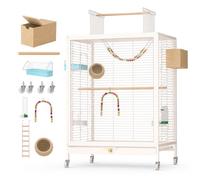 JISADER Modern Minimalist Cage with High Front Panel, Breeding Cage for an Aesthetic, Gold, Luxury Package (all-inclusive + breeding box), High Transparency, Horizontal Wire Design, Gold
